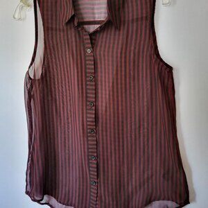 "FOREVER 21" RED & BLACK STRIPED SLEEVELESS SHIRT -NWOT